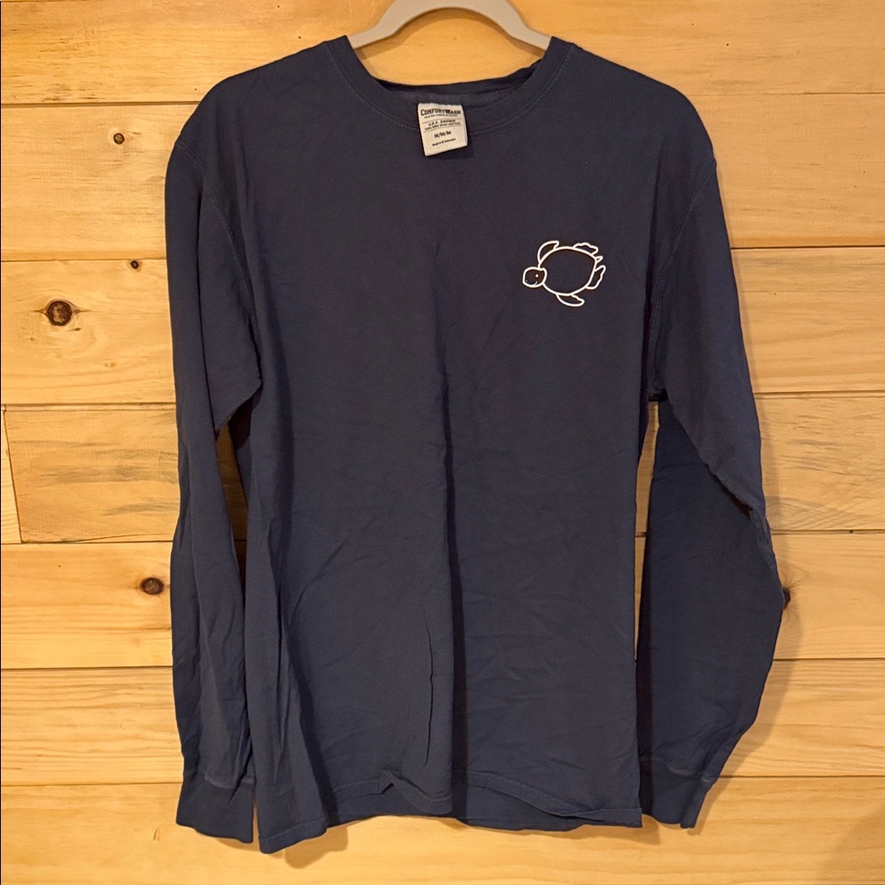Classic Navy Long Sleeve Tee with Small Turtle Logo